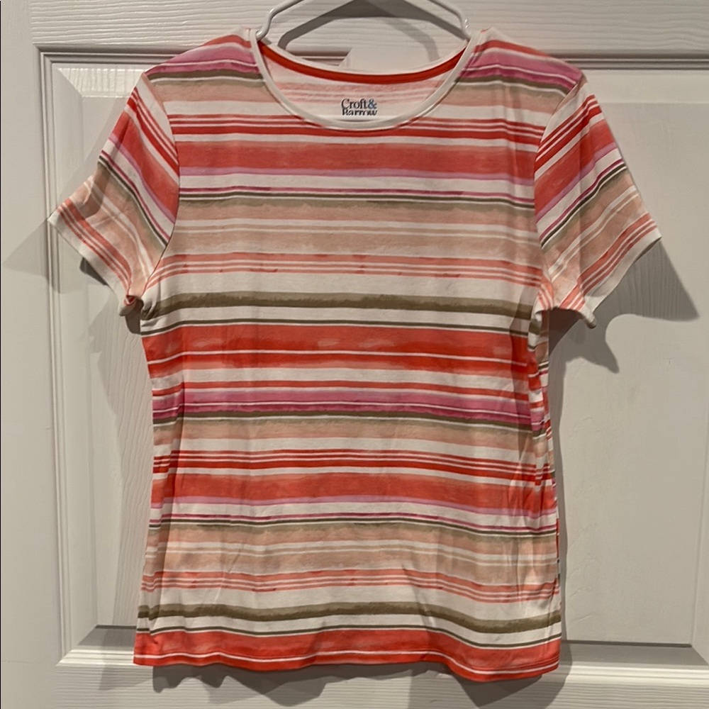 croft & barrow Pink, Coral & Olive Striped Classic Tee